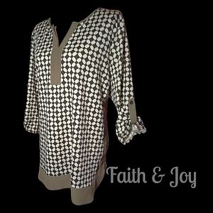 Faith and Joy ¾ Tab Sleeve Notched Jewel Neck Tunic